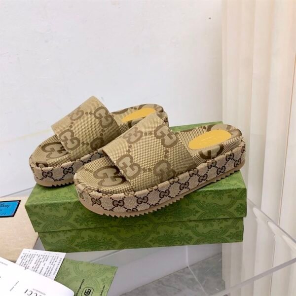 GUCCI ANGELINA LOGO-JACQUARD COATED-CANVAS PLATFORM SLIDES – GSL023 - Image 2