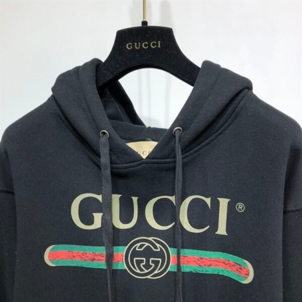 GUCCI BLACK VINTAGE LOGO COTTON SWEATSHIRT HOODED – GCK006 - Image 4