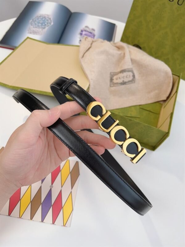 GUCCI BUCKLE THIN BELT BLACK LEATHER – GB024 - Image 5