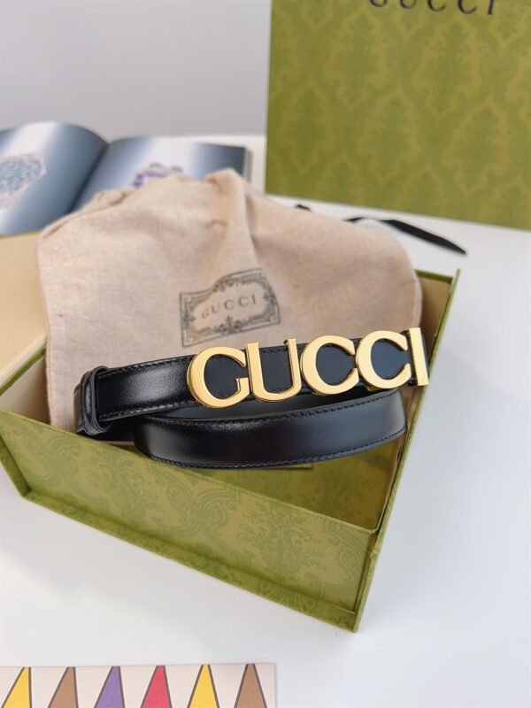 GUCCI BUCKLE THIN BELT BLACK LEATHER – GB024 - Image 2