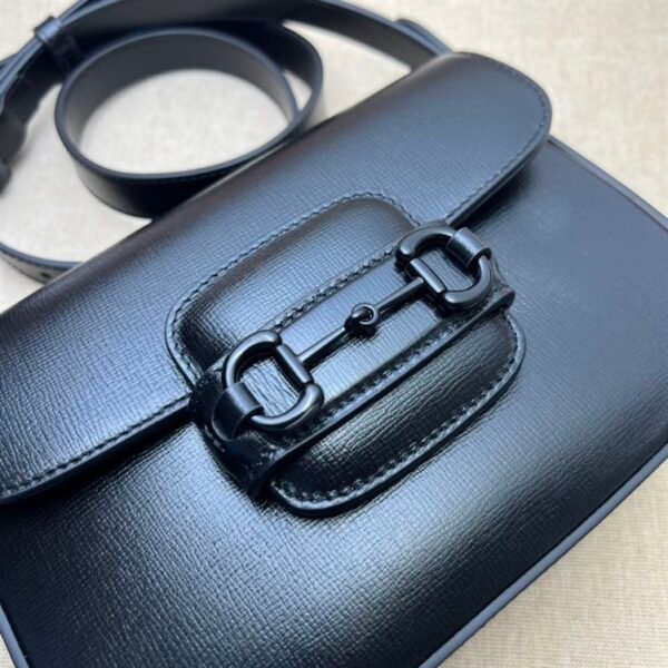 GUCCI HORSEBIT 1955 SMALL SHOULDER BAG BLACK LEATHER - GB24 - Image 5