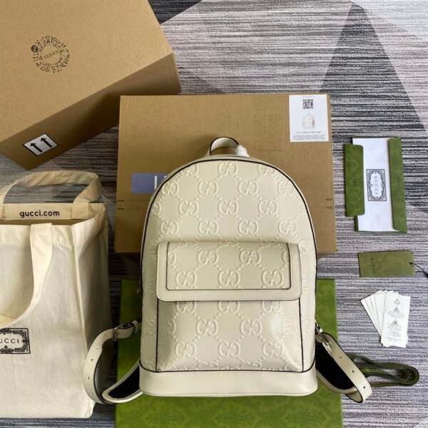 GUCCI LOGO EMBOSSED PERFORATED LEATHER BACKPACK - BG037 - Image 2