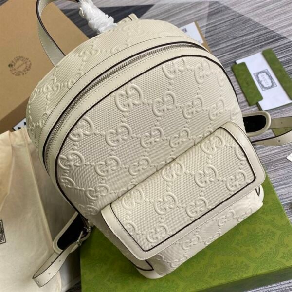 GUCCI LOGO EMBOSSED PERFORATED LEATHER BACKPACK - BG037 - Image 4