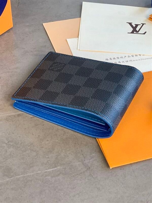 LOUIS VUITTON MULTIPLE WALLET DAMIER GRAPHITE BLACK/GREY/NEON BLUE - WLV032 - Image 3