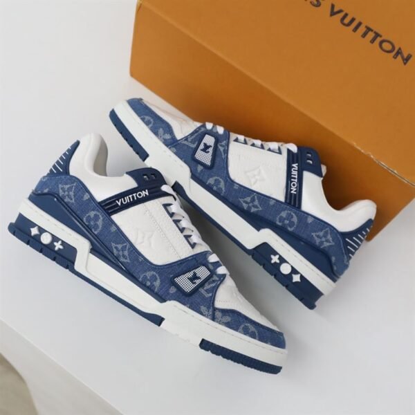 LOUIS VUITTON TRAINER MONOGRAM DENIM WHITE BLUE – LVS006 - Image 2