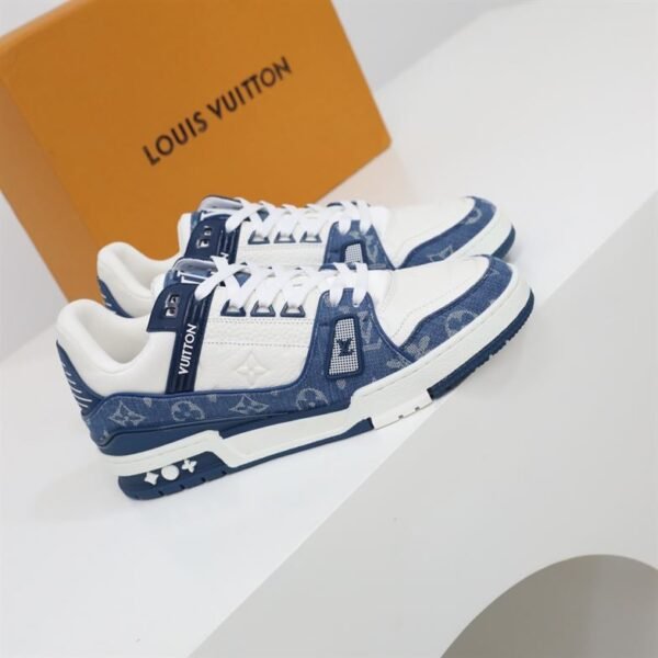 LOUIS VUITTON TRAINER MONOGRAM DENIM WHITE BLUE – LVS006 - Image 5