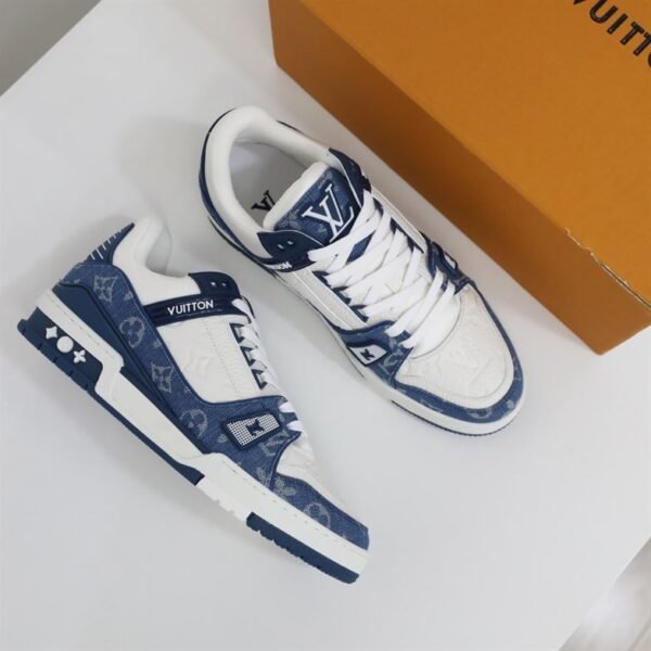 LOUIS VUITTON TRAINER MONOGRAM DENIM WHITE BLUE – LVS006 - Image 3