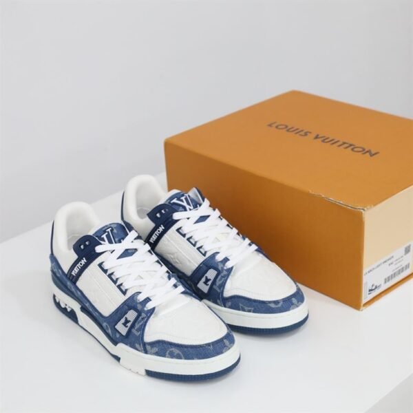 LOUIS VUITTON TRAINER MONOGRAM DENIM WHITE BLUE – LVS006 - Image 4