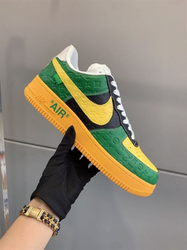 LOUIS VUITTON X NIKE AIR FORCE 1 LOW-TOP SNEAKERS IN YELLOW AND GREEN – LVS108 - Image 6