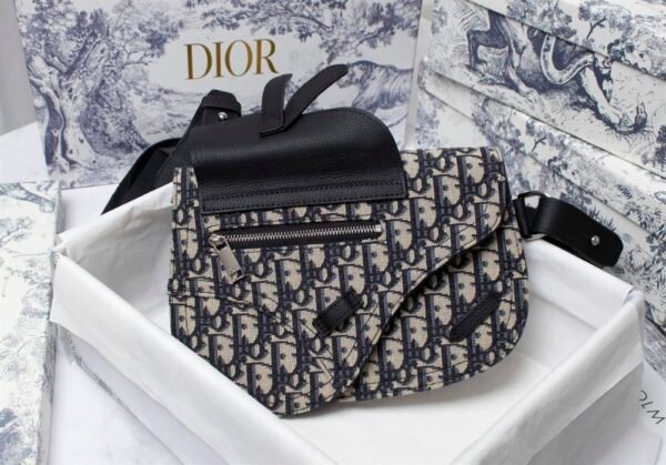 SADDLE POUCH BEIGE AND BLACK OBLIQUE JACQUARD - DIO014 - Image 3
