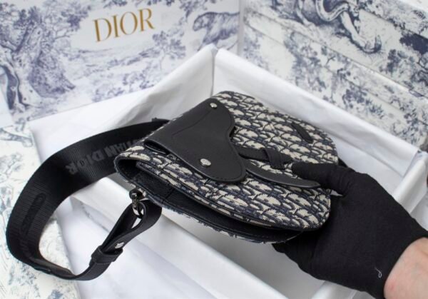 SADDLE POUCH BEIGE AND BLACK OBLIQUE JACQUARD - DIO014 - Image 5